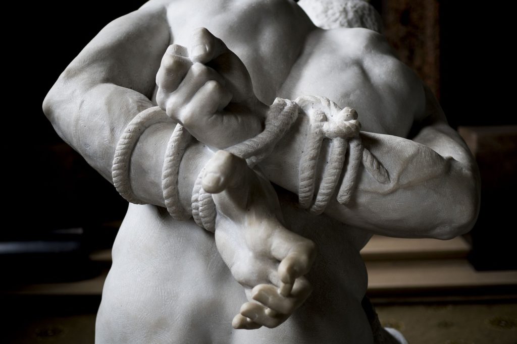 Sculpture of a bound man