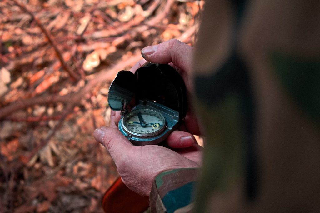 Compass in man's hand (closeup)