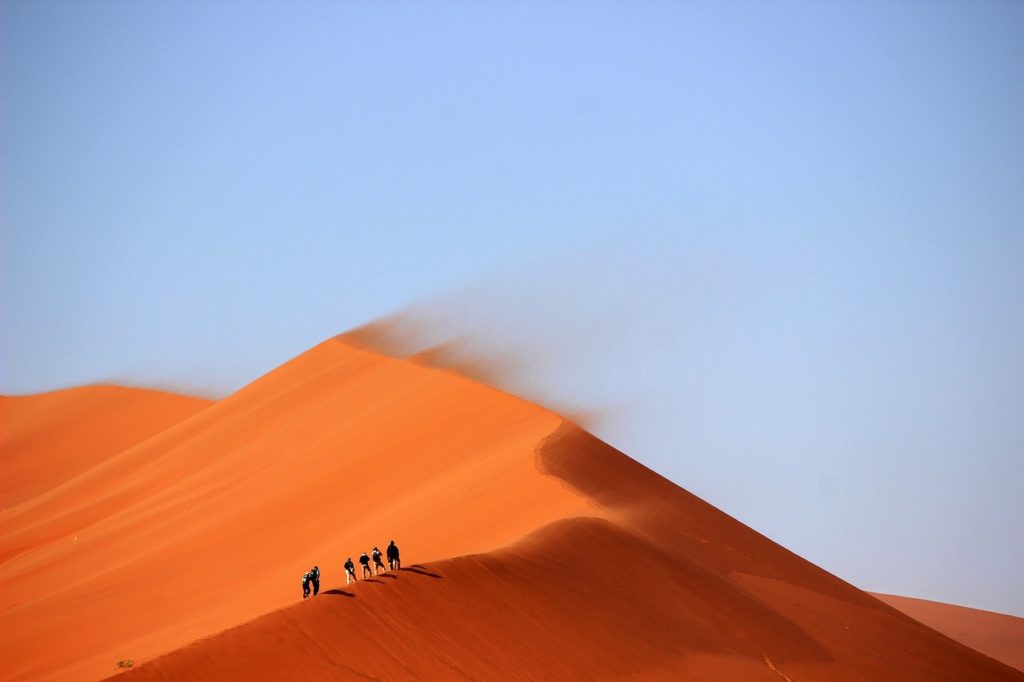 Group of people trying to find water in the desert